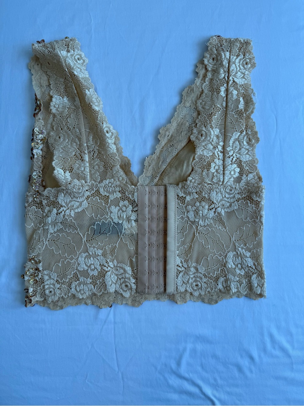 bebe Champagne Lace Beaded Crop Top - Picture 3 of 3